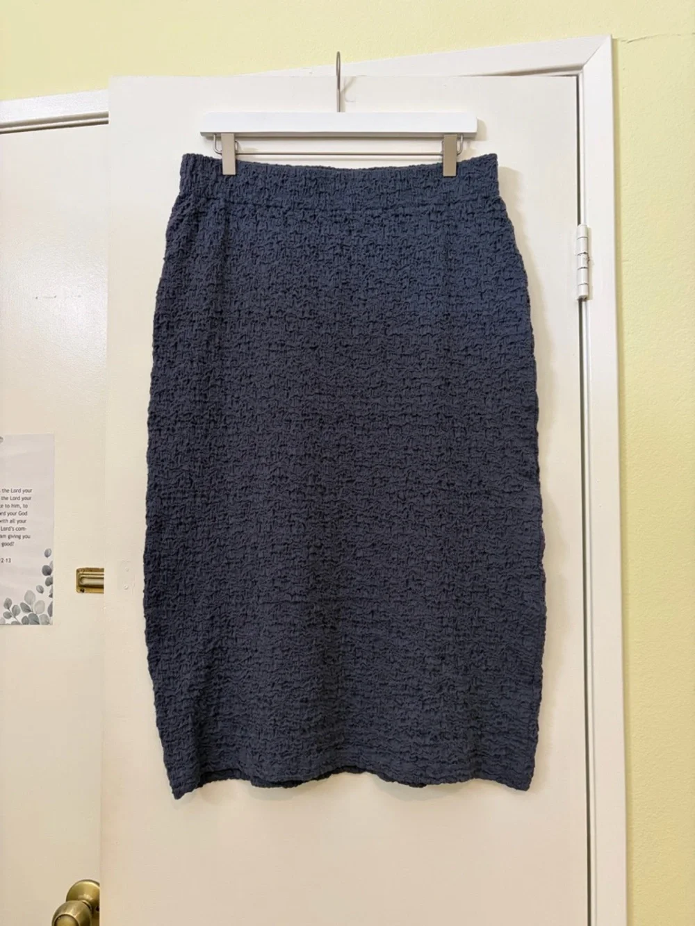 Vince Smocked Cotton Blend Midi Skirt Graphite Textured Pull On Elastic Waist L